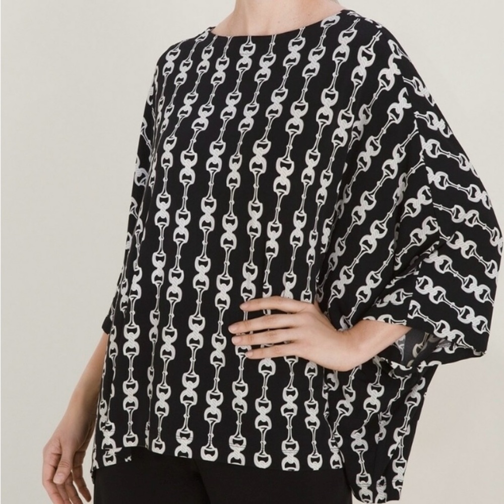 Chico's Black and White Bit and Bridle Pattern Blouse. Size S/M. Like New.
